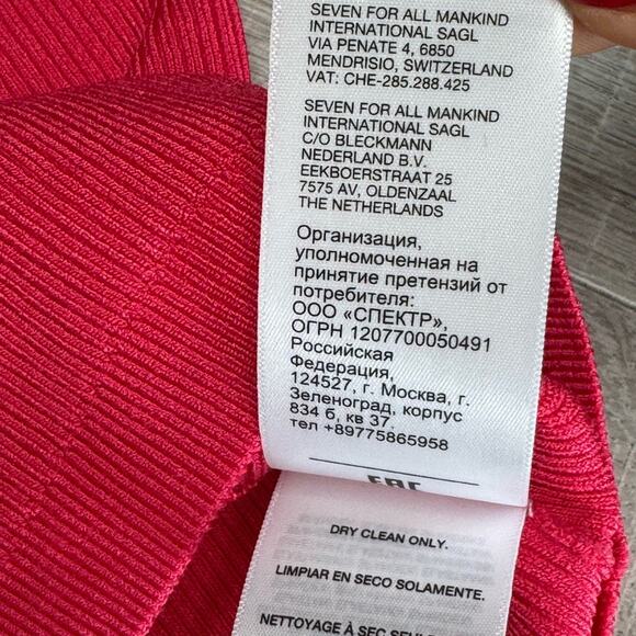 7 FOR ALL MANKIND Women’s Hot Pink Ribbed Off Shoulder Fitted Top - Picture 6 of 9